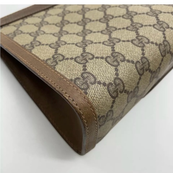 💯 Authentic Gucci suprime GG Sherry Line PVC Brown Clutch Bag NS080844 - Picture 9 of 15